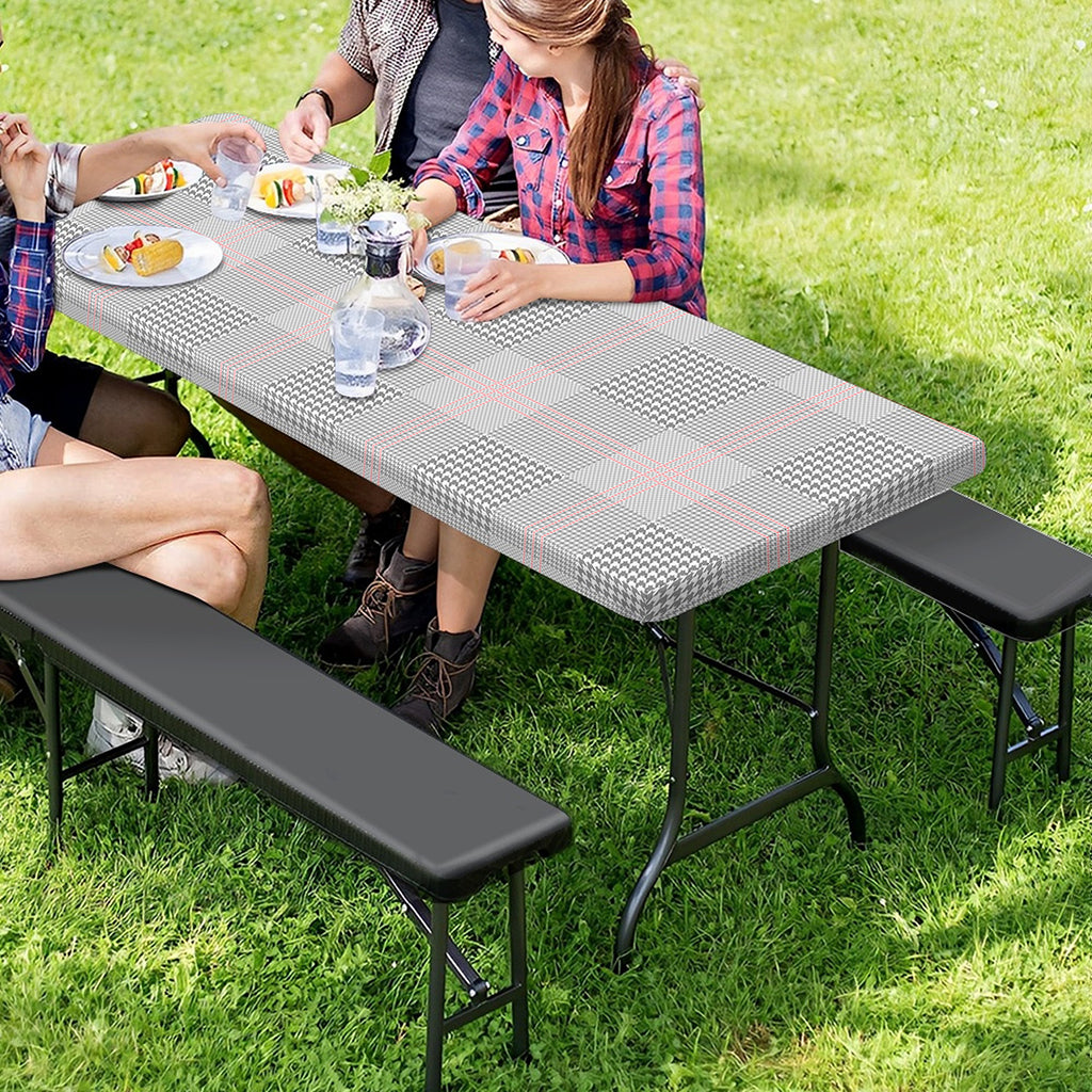 Grey Prince of Wales Check Print Picnic Table Cover