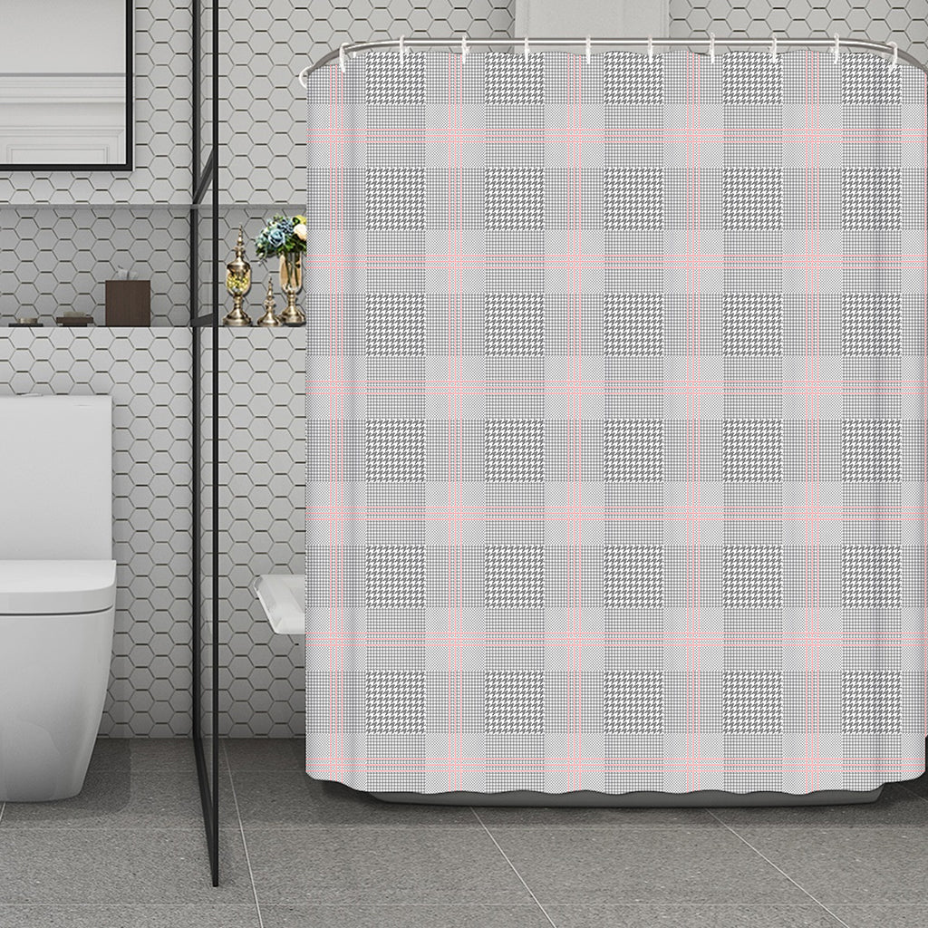 Grey Prince of Wales Check Print Polyester Shower Curtain