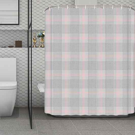 Grey Prince of Wales Check Print Polyester Shower Curtain