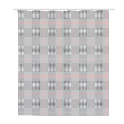 Grey Prince of Wales Check Print Polyester Shower Curtain