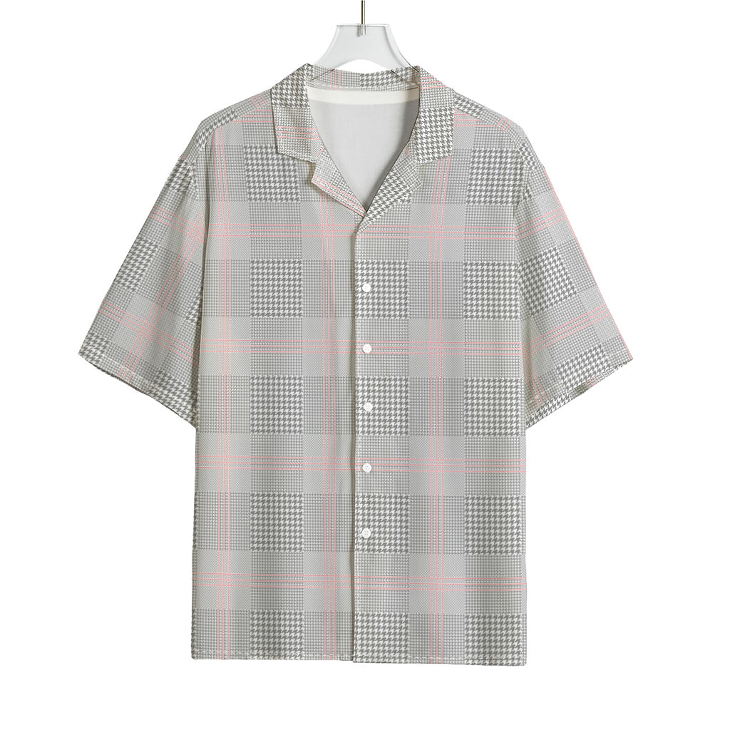 Grey Prince of Wales Check Print Rayon Hawaiian Shirt