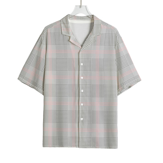 Grey Prince of Wales Check Print Rayon Hawaiian Shirt