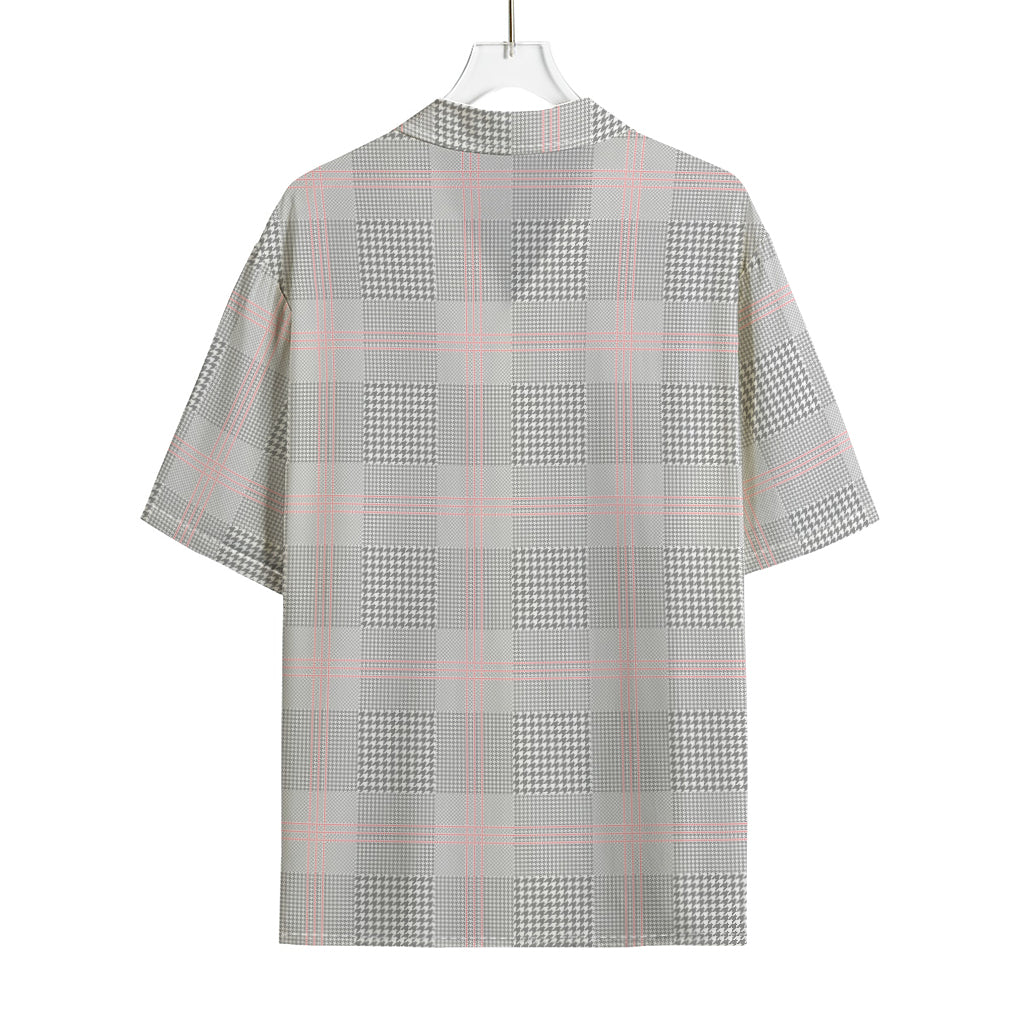 Grey Prince of Wales Check Print Rayon Hawaiian Shirt