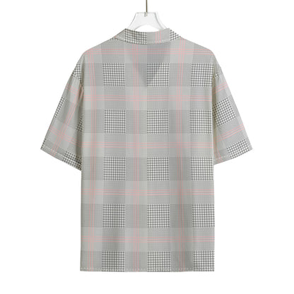 Grey Prince of Wales Check Print Rayon Hawaiian Shirt