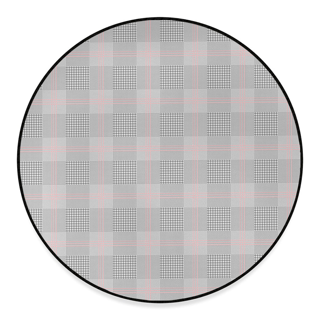 Grey Prince of Wales Check Print Round Floor Mat