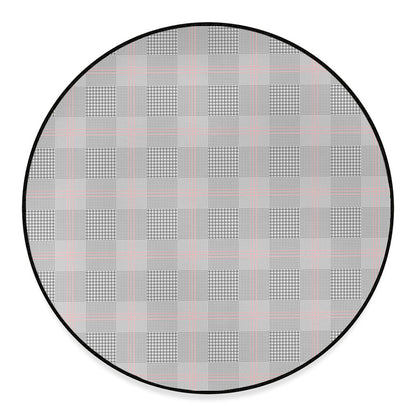 Grey Prince of Wales Check Print Round Floor Mat