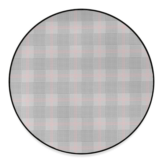 Grey Prince of Wales Check Print Round Floor Mat