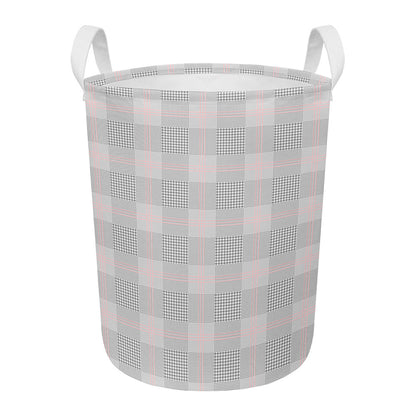 Grey Prince of Wales Check Print Round Laundry Basket