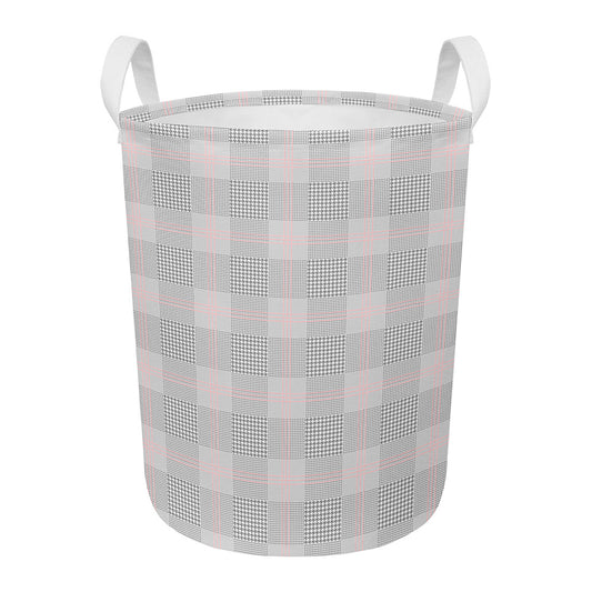 Grey Prince of Wales Check Print Round Laundry Basket