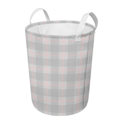 Grey Prince of Wales Check Print Round Laundry Basket