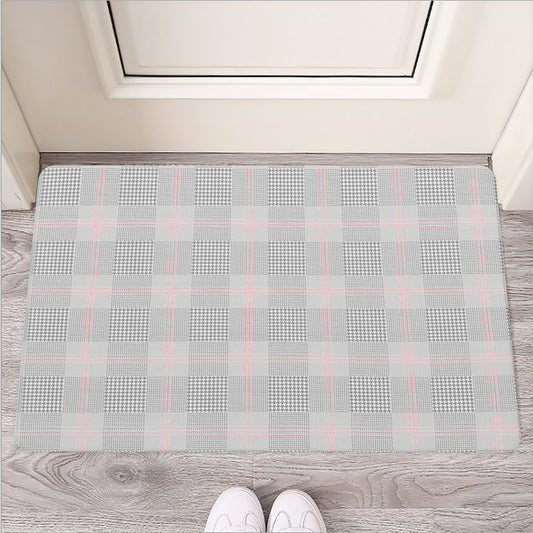 Grey Prince of Wales Check Print Rubber Doormat