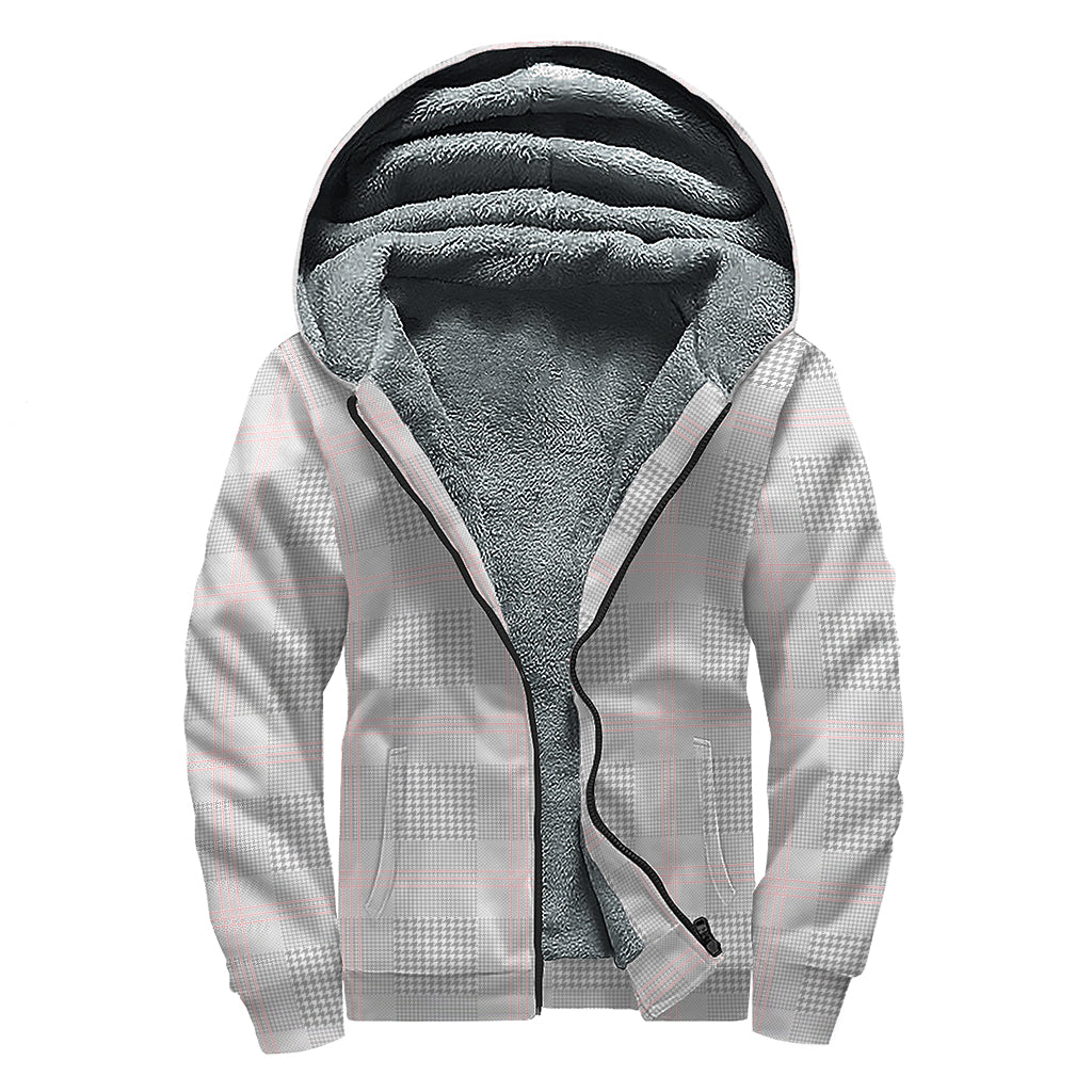 Grey Prince of Wales Check Print Sherpa Lined Zip Up Hoodie