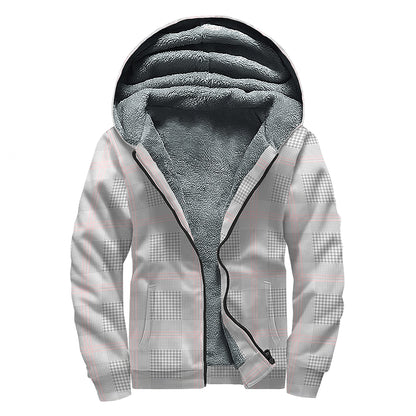 Grey Prince of Wales Check Print Sherpa Lined Zip Up Hoodie