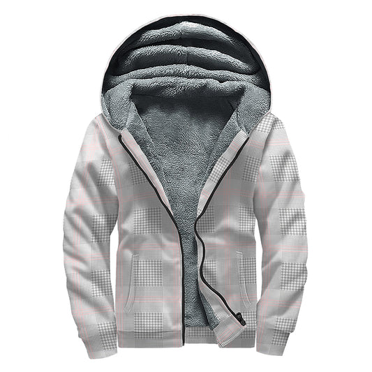 Grey Prince of Wales Check Print Sherpa Lined Zip Up Hoodie