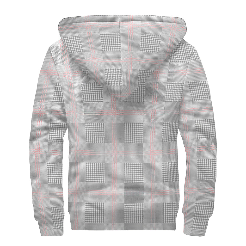 Grey Prince of Wales Check Print Sherpa Lined Zip Up Hoodie