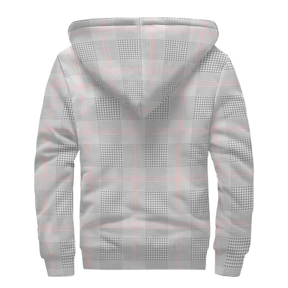 Grey Prince of Wales Check Print Sherpa Lined Zip Up Hoodie