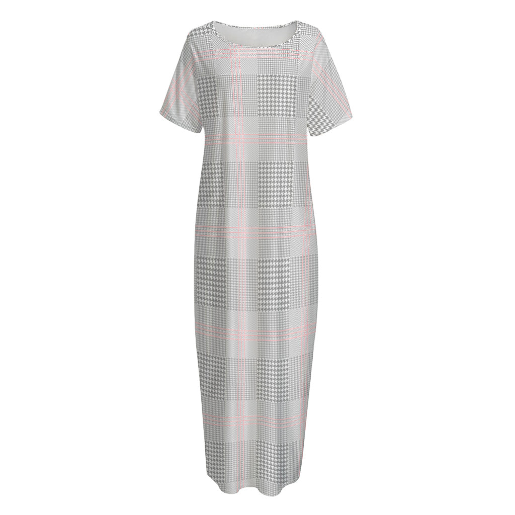 Grey Prince of Wales Check Print Short Sleeve Long Nightdress