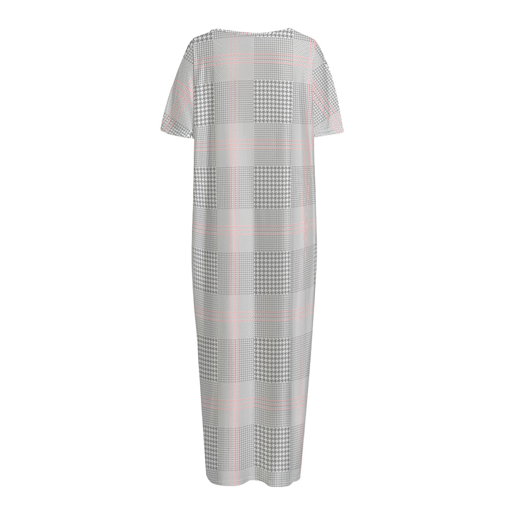 Grey Prince of Wales Check Print Short Sleeve Long Nightdress