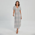 Grey Prince of Wales Check Print Short Sleeve Maxi Dress