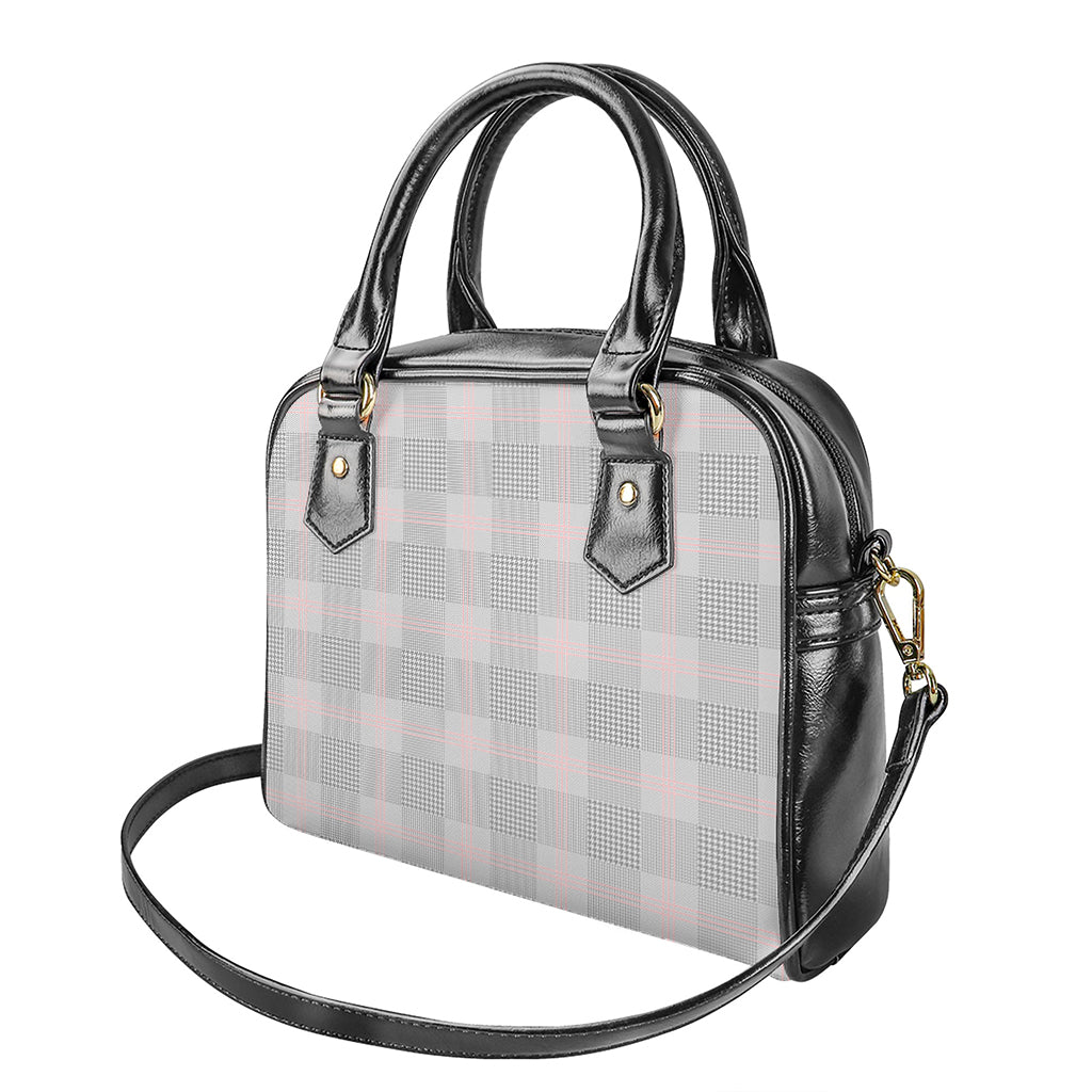 Grey Prince of Wales Check Print Shoulder Handbag