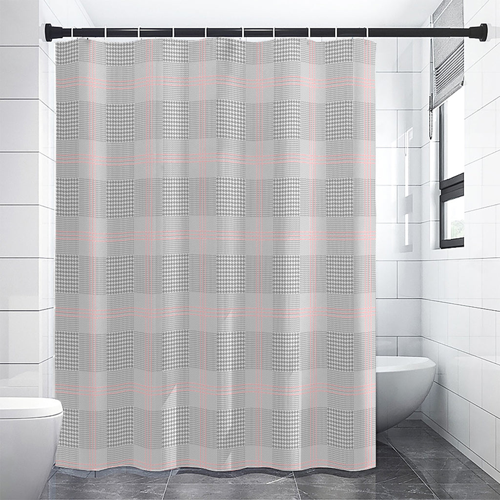 Grey Prince of Wales Check Print Shower Curtain