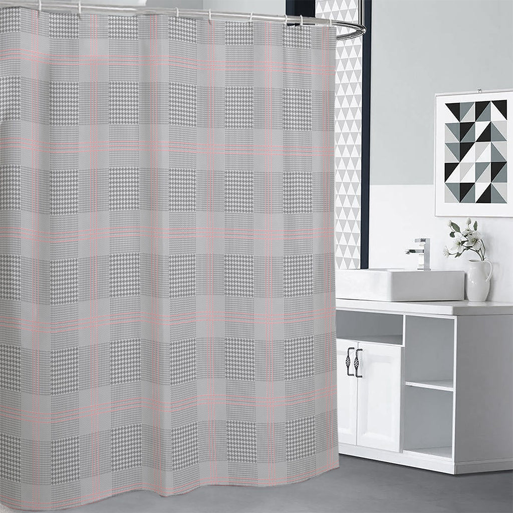 Grey Prince of Wales Check Print Shower Curtain