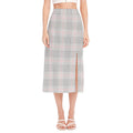 Grey Prince of Wales Check Print Side Slit Midi Skirt