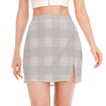 Grey Prince of Wales Check Print Side Slit Mini Skirt