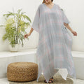 Grey Prince of Wales Check Print Silk V-Neck Kaftan Dress