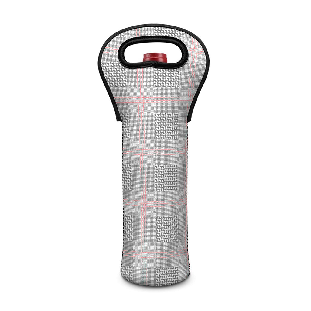Grey Prince of Wales Check Print Single Neoprene Wine Tote