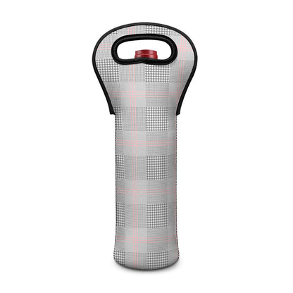 Grey Prince of Wales Check Print Single Neoprene Wine Tote