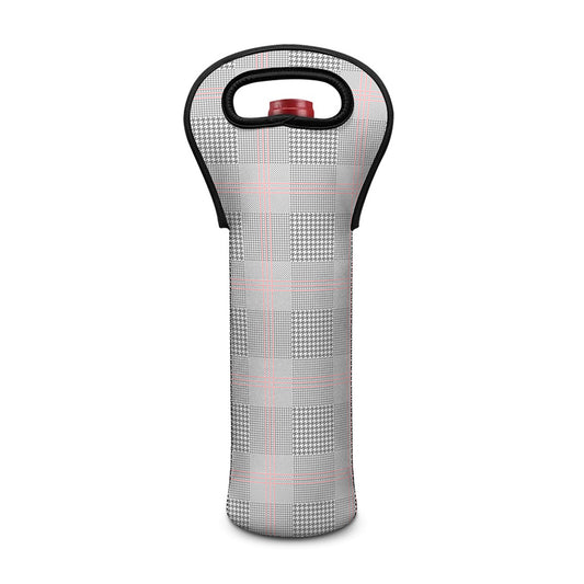 Grey Prince of Wales Check Print Single Neoprene Wine Tote