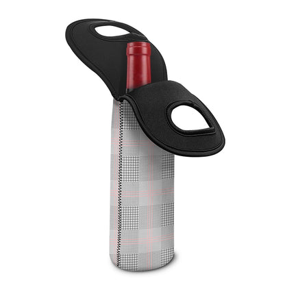 Grey Prince of Wales Check Print Single Neoprene Wine Tote