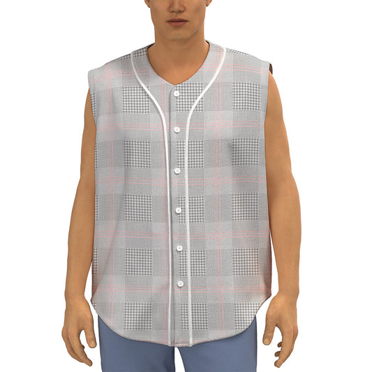 Grey Prince of Wales Check Print Sleeveless Baseball Jersey