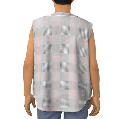 Grey Prince of Wales Check Print Sleeveless Baseball Jersey