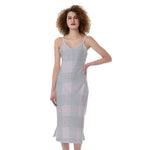 Grey Prince of Wales Check Print Slim Fit Midi Cami Dress