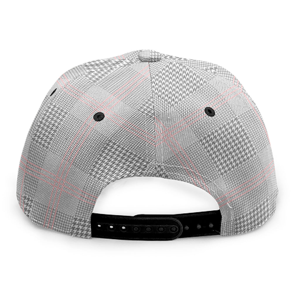 Grey Prince of Wales Check Print Snapback Cap