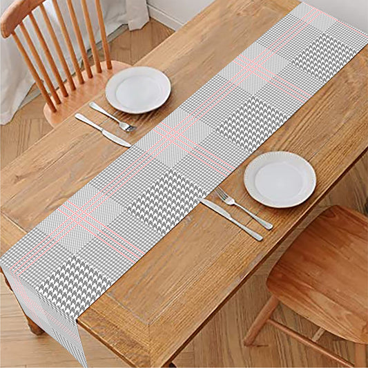 Grey Prince of Wales Check Print Table Runner
