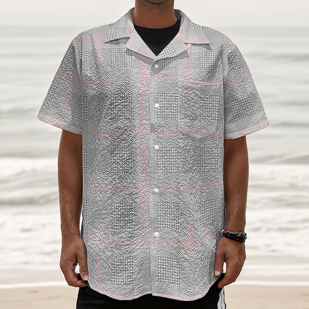 Grey Prince of Wales Check Print Textured Short Sleeve Shirt