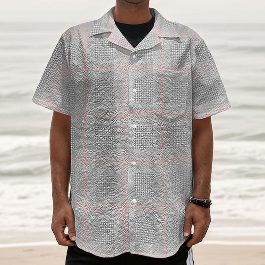 Grey Prince of Wales Check Print Textured Short Sleeve Shirt