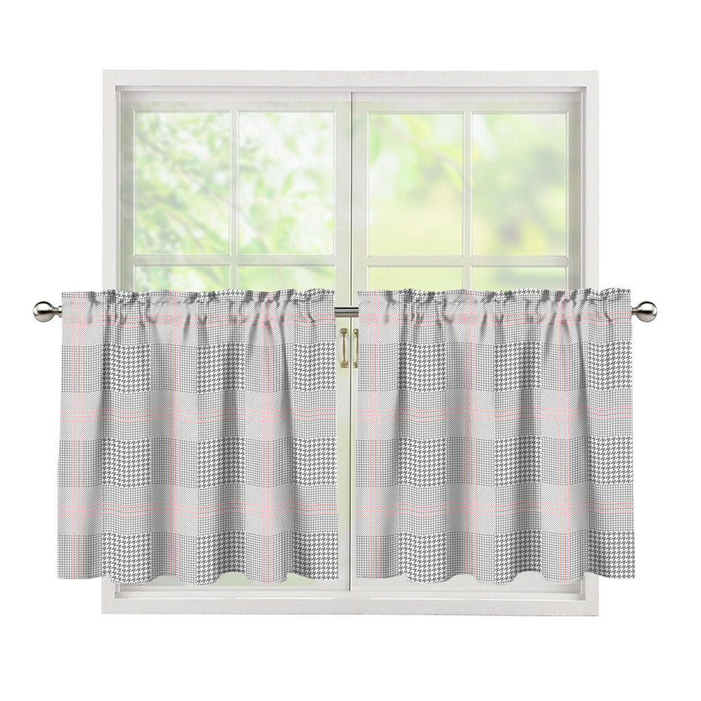 Grey Prince of Wales Check Print Tier Curtains