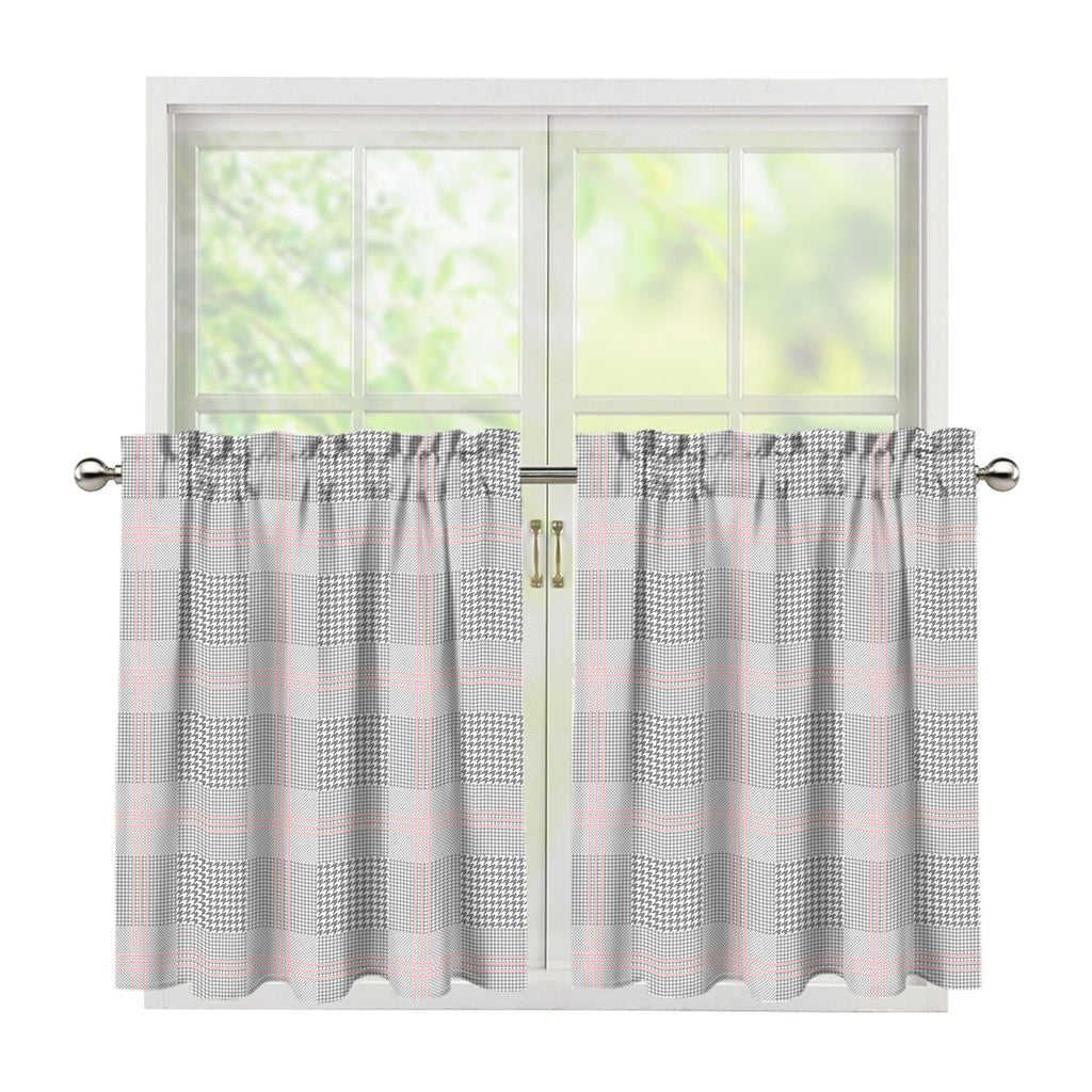 Grey Prince of Wales Check Print Tier Curtains