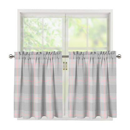 Grey Prince of Wales Check Print Tier Curtains