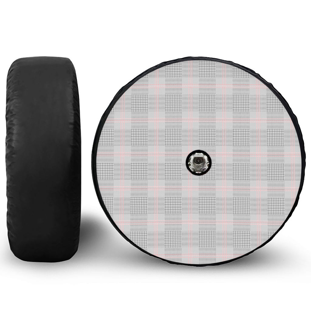 Grey Prince of Wales Check Print Tire Cover With Camera Hole