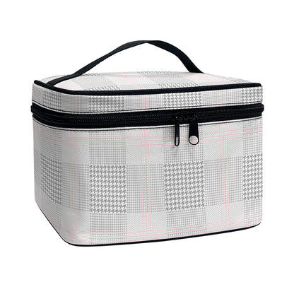 Grey Prince of Wales Check Print Travel Makeup Bag