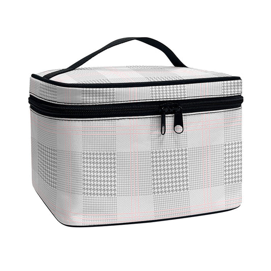 Grey Prince of Wales Check Print Travel Makeup Bag