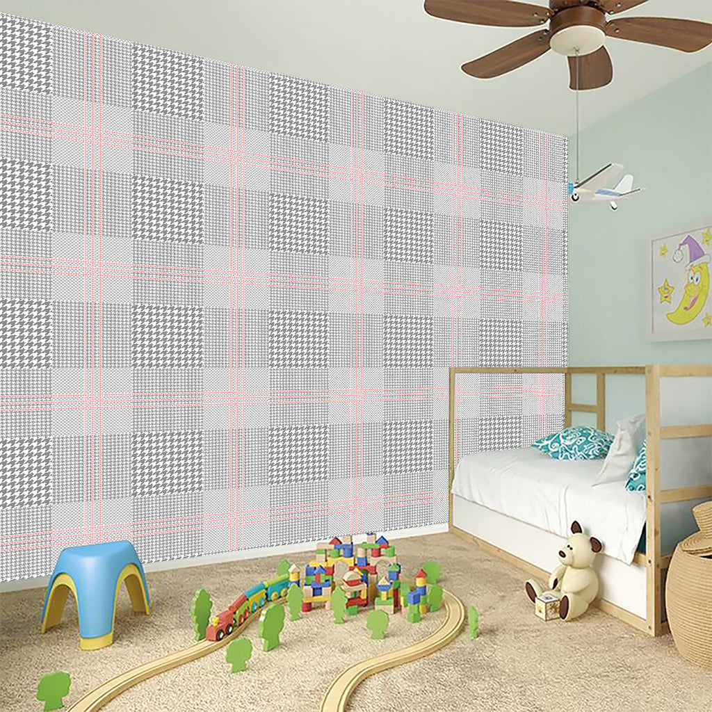 Grey Prince of Wales Check Print Wall Sticker