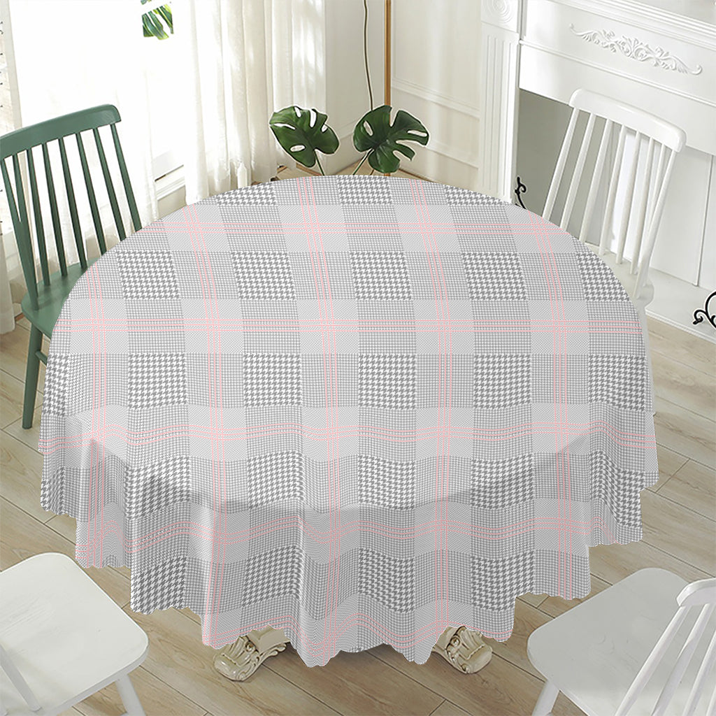 Grey Prince of Wales Check Print Waterproof Round Tablecloth