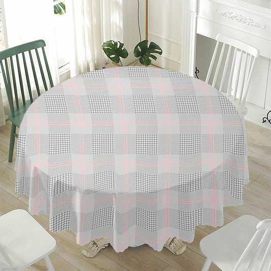 Grey Prince of Wales Check Print Waterproof Round Tablecloth