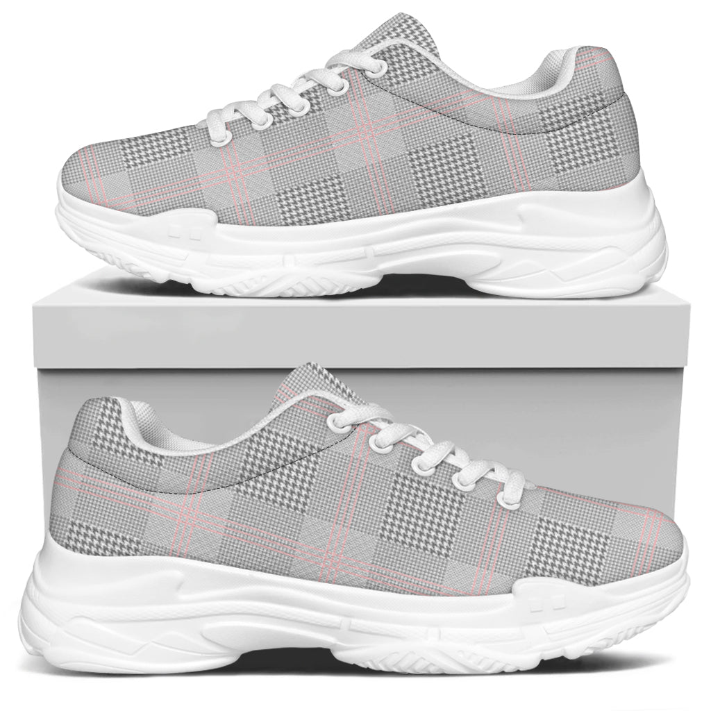 Grey Prince of Wales Check Print White Chunky Shoes